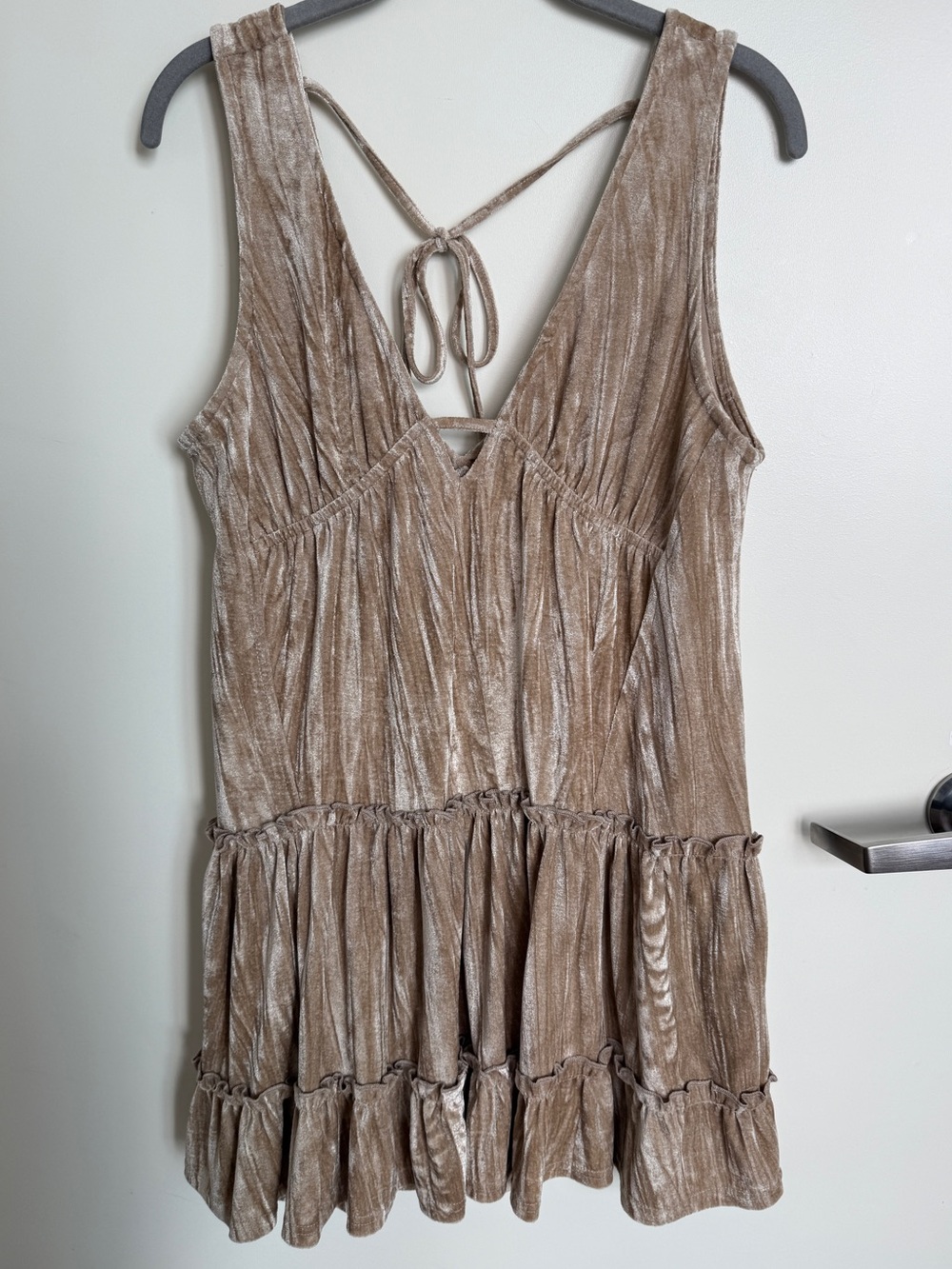 Altar’d State Champagne Crushed Velvet Tiered Mini Dress